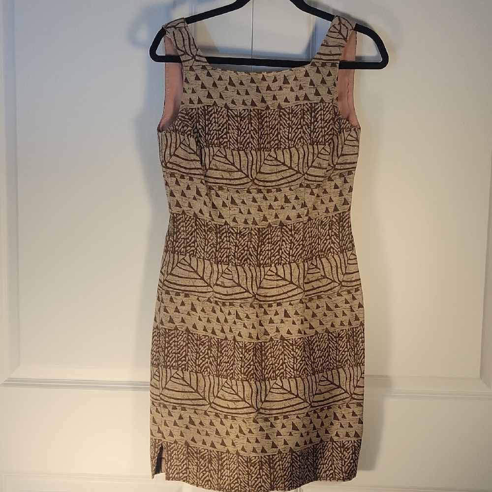 Chic Tan Patterned Mini Dress - image 1